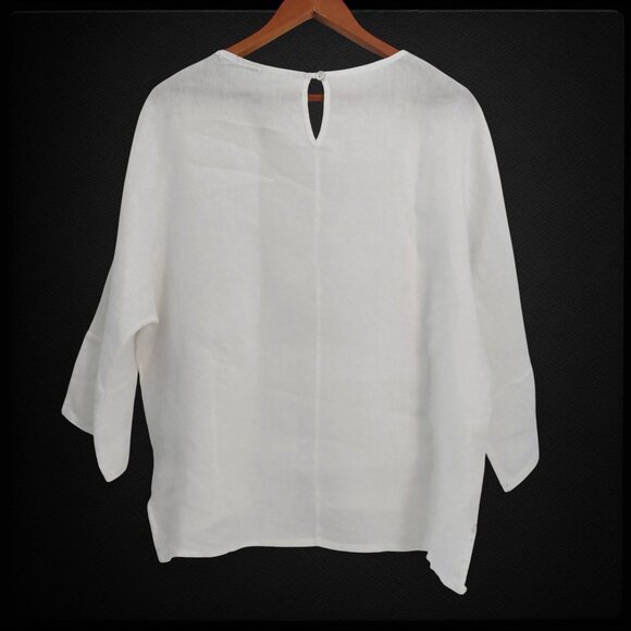 Viola Borghi White Linen Lagenlook Top Medium Oversized Minimalist Boxy Italian - Picture 12 of 13